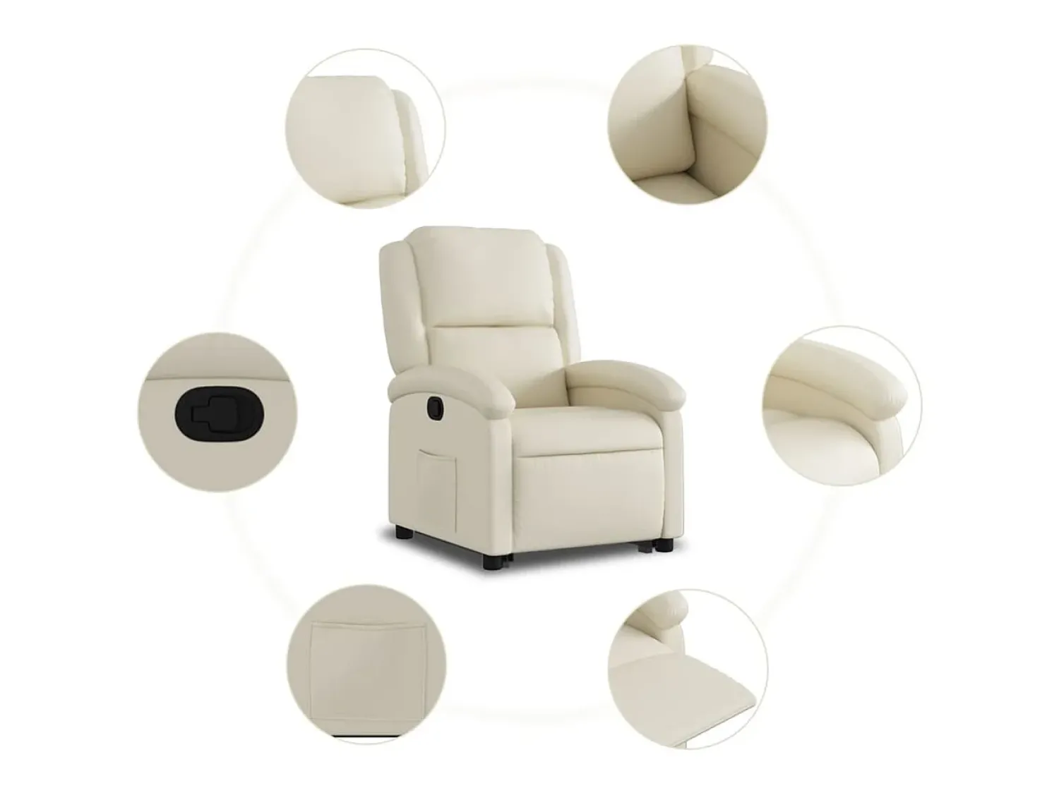 Poltrona*vidaxl Poltrona reclinável elevatória couro artificial cor Creme