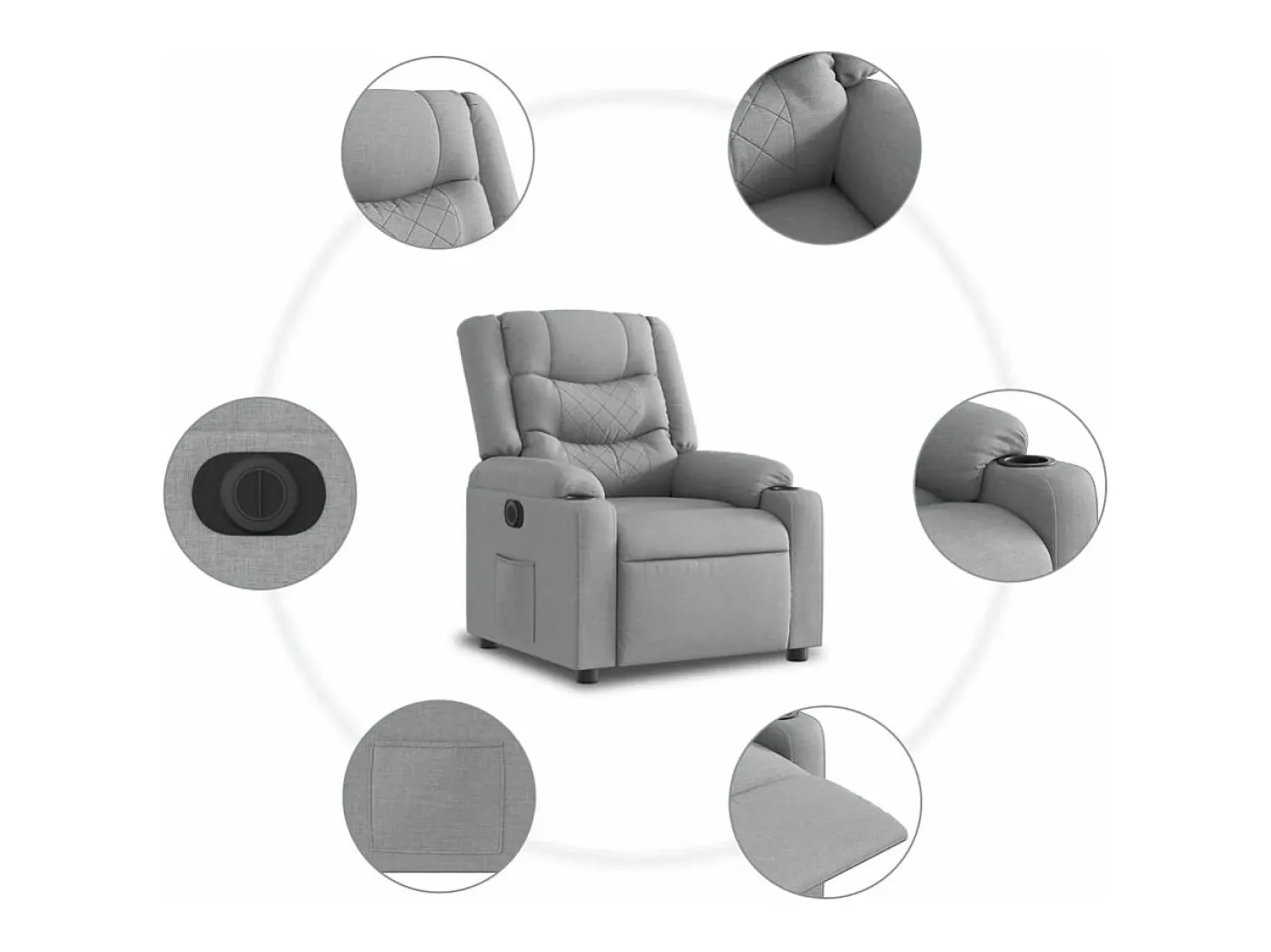 Poltrona*vidaxl Poltrona reclinável elevatória elétrica tecido -claro Cinzento