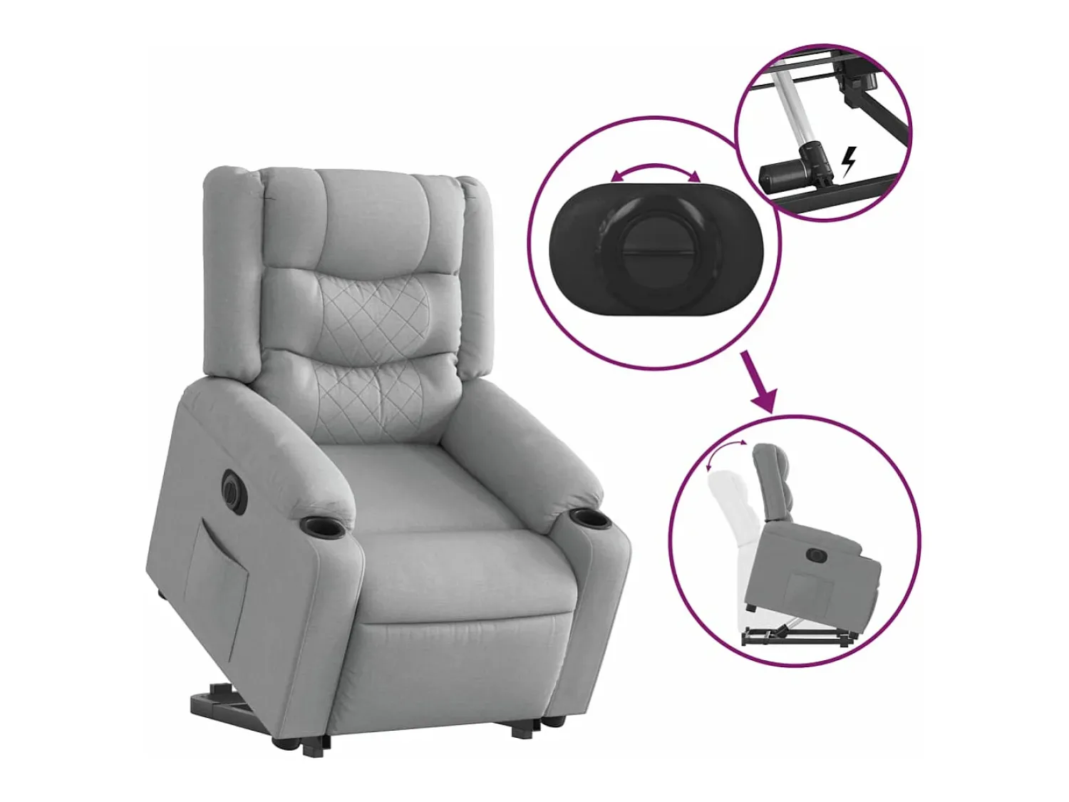 Poltrona*vidaxl Poltrona reclinável elevatória elétrica tecido -claro Cinzento