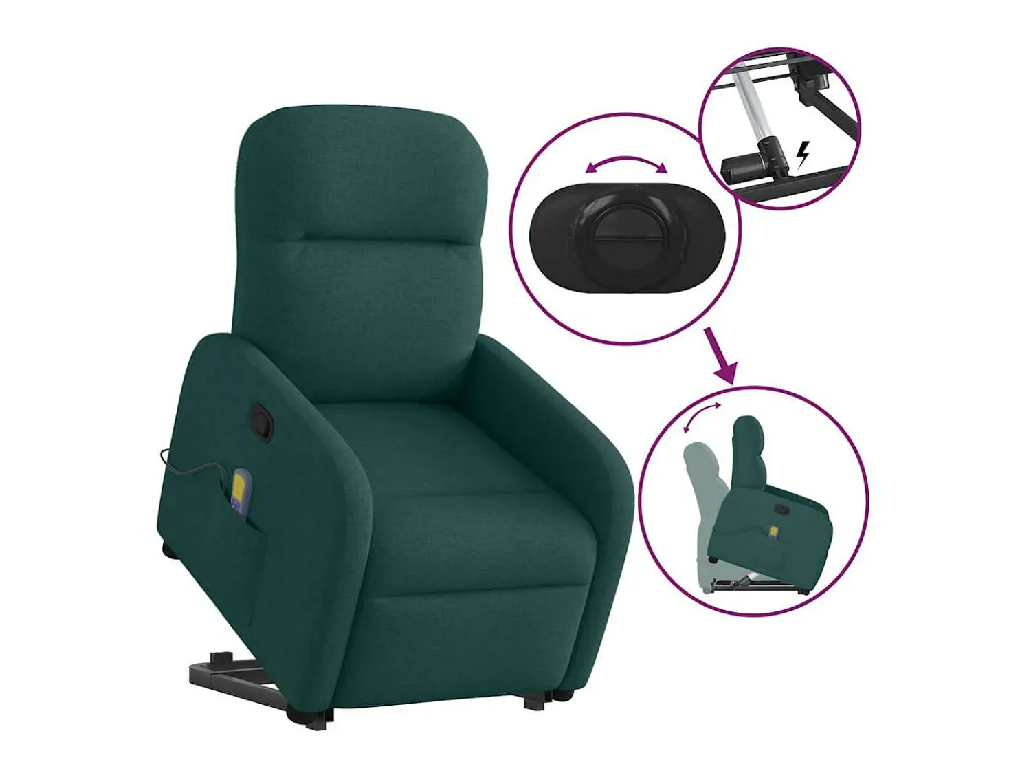 vidaxl Poltrona reclinável elevatória de massagens tecido -escuro^ Poltrona