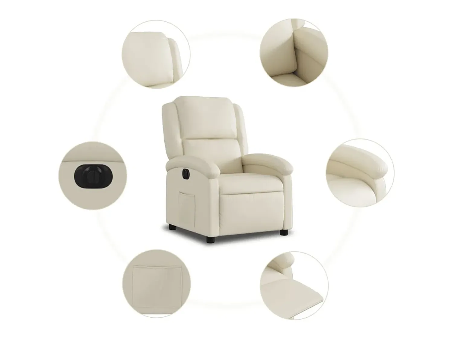 Sale vidaxl Poltrona reclinável elétrica couro artificial cor Creme