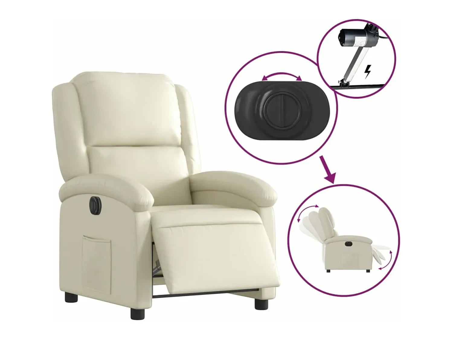 Sale vidaxl Poltrona reclinável elétrica couro artificial cor Creme