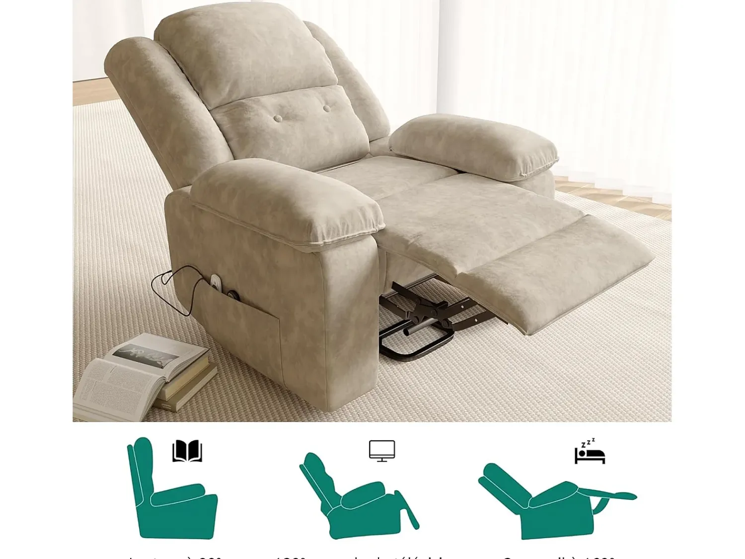 Poltrona| Poltrona reclinável elétrica reclinável em tecido - Cinza - C93 x L102 x A106 cm - Cinza 1 Cinzento claro