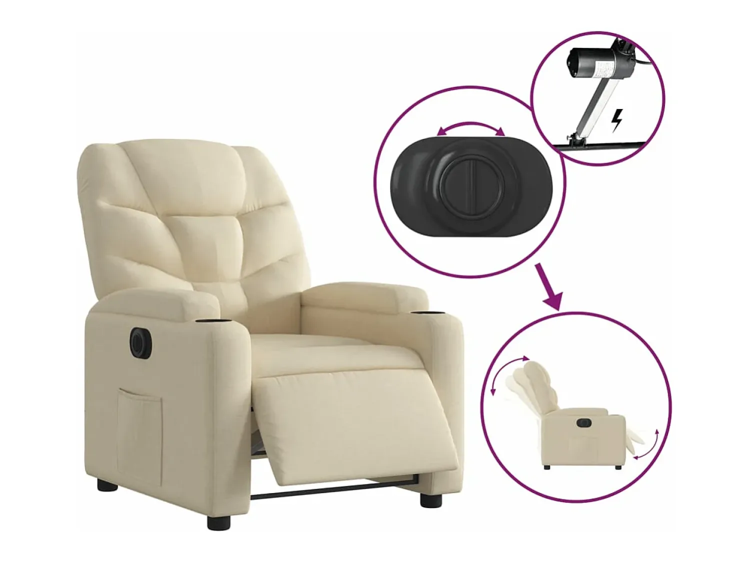 Poltrona| Poltrona reclinável elétrica tecido cor PT545423 Creme