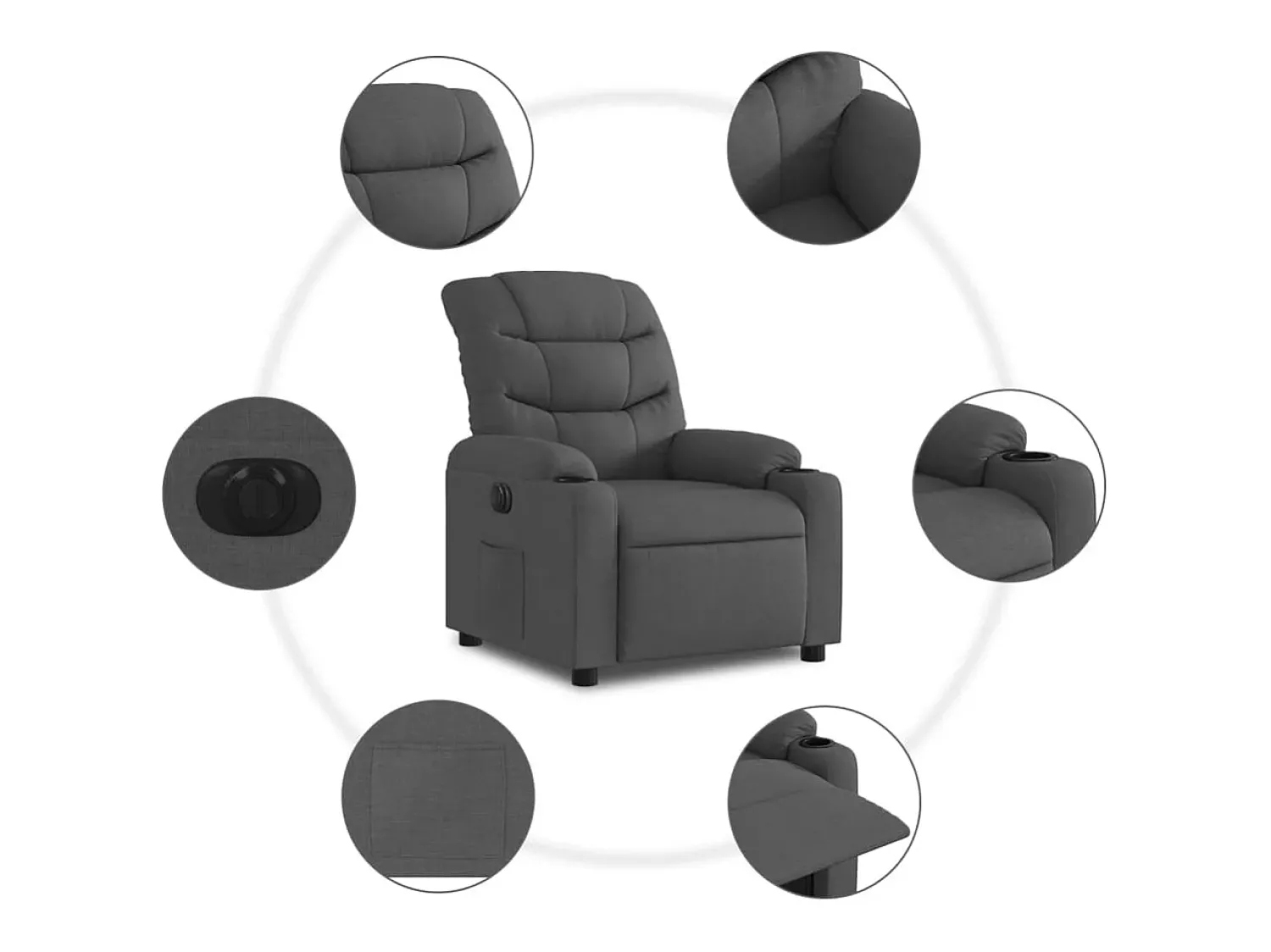 vidaxl Poltrona reclinável elétrica tecido -escuro^ Poltrona