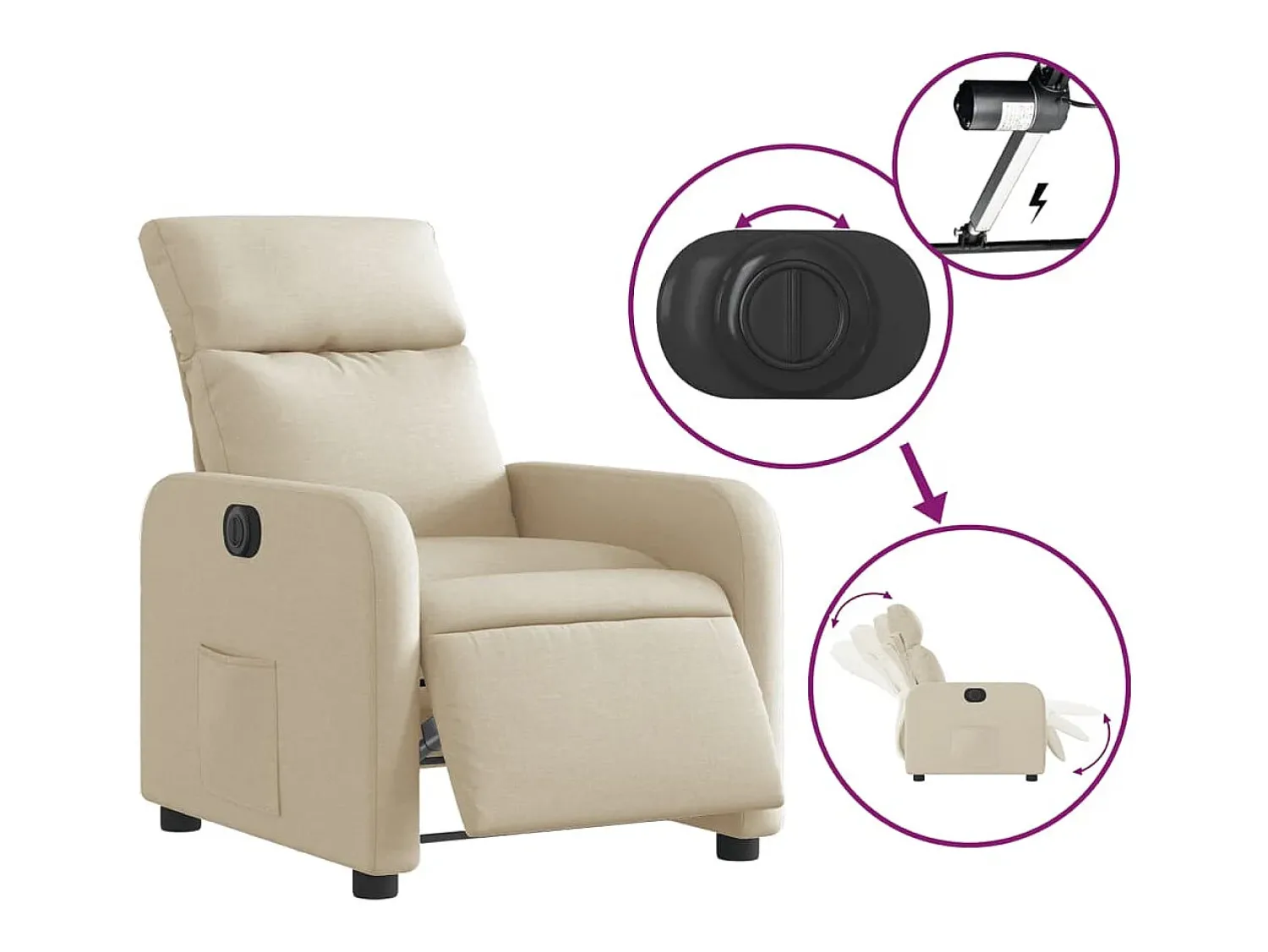 Outlet Poltrona reclinável elétrica tecido cor PT447741 Creme