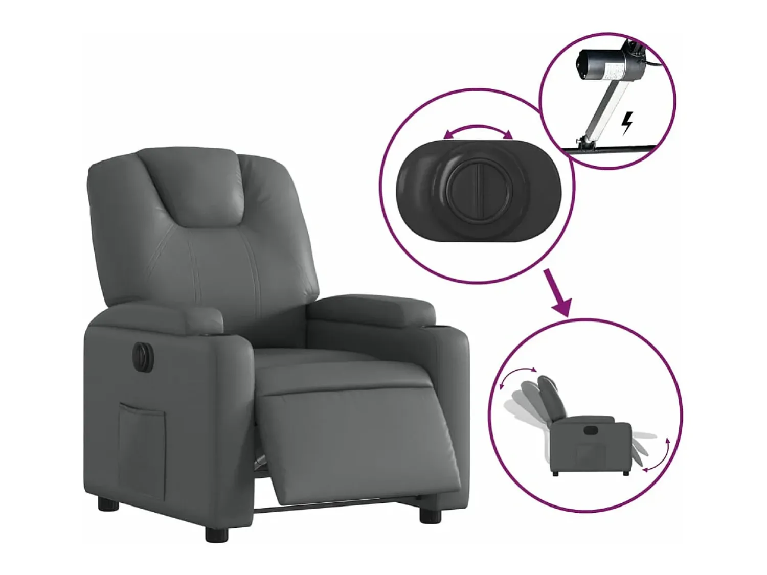 Poltrona* Poltrona reclinável elétrica couro artificial PT651860 Cinzento