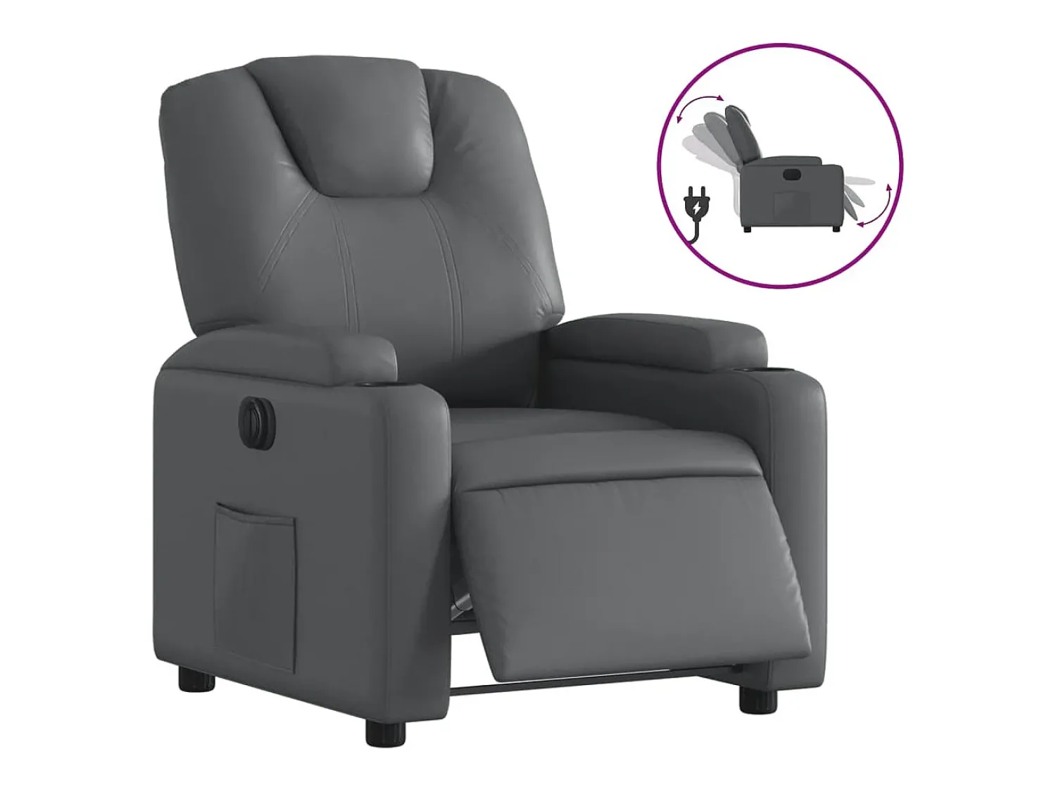 Poltrona* Poltrona reclinável elétrica couro artificial PT651860 Cinzento