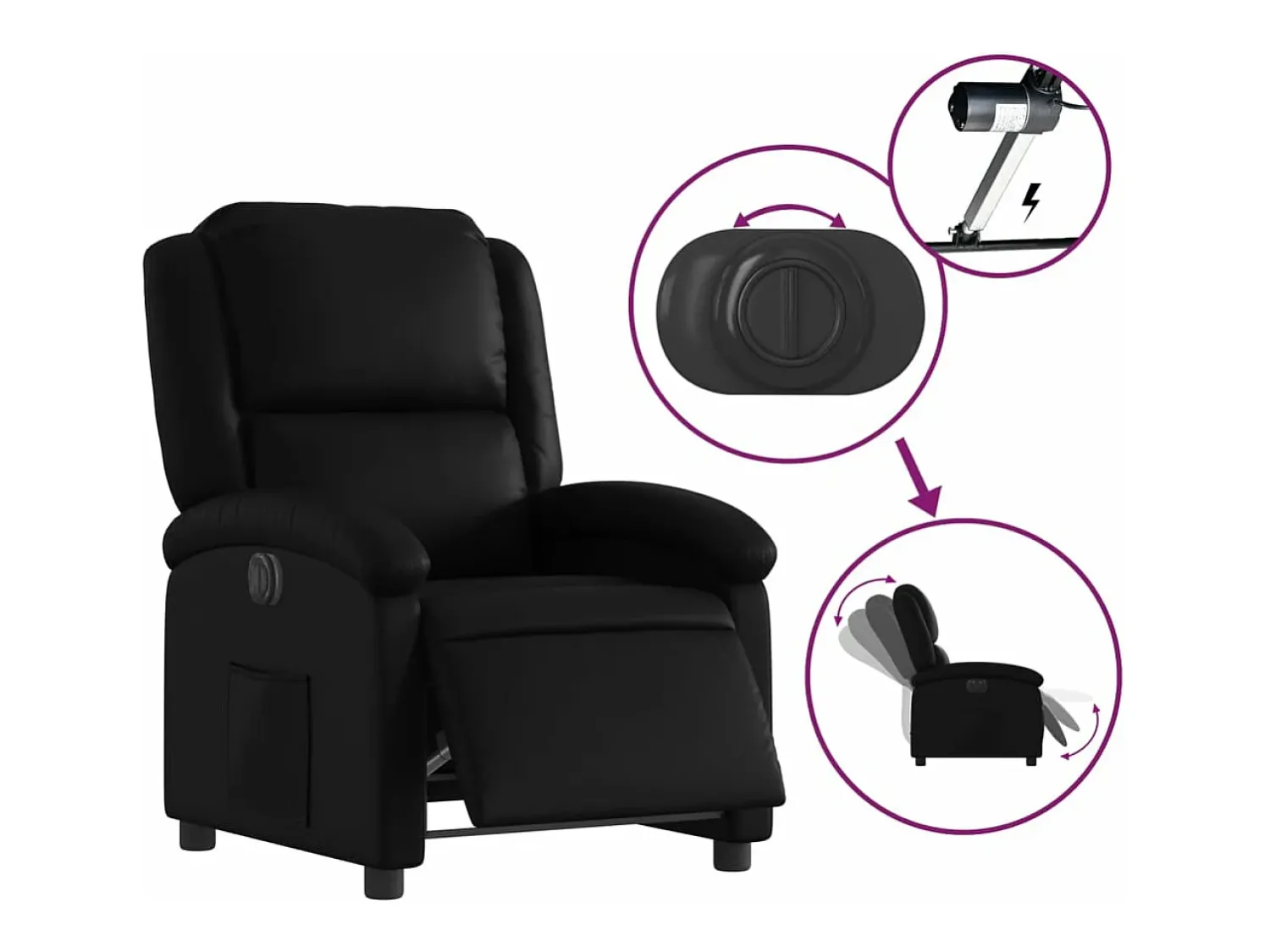 New vidaxl Poltrona reclinável elétrica couro artificial Preto
