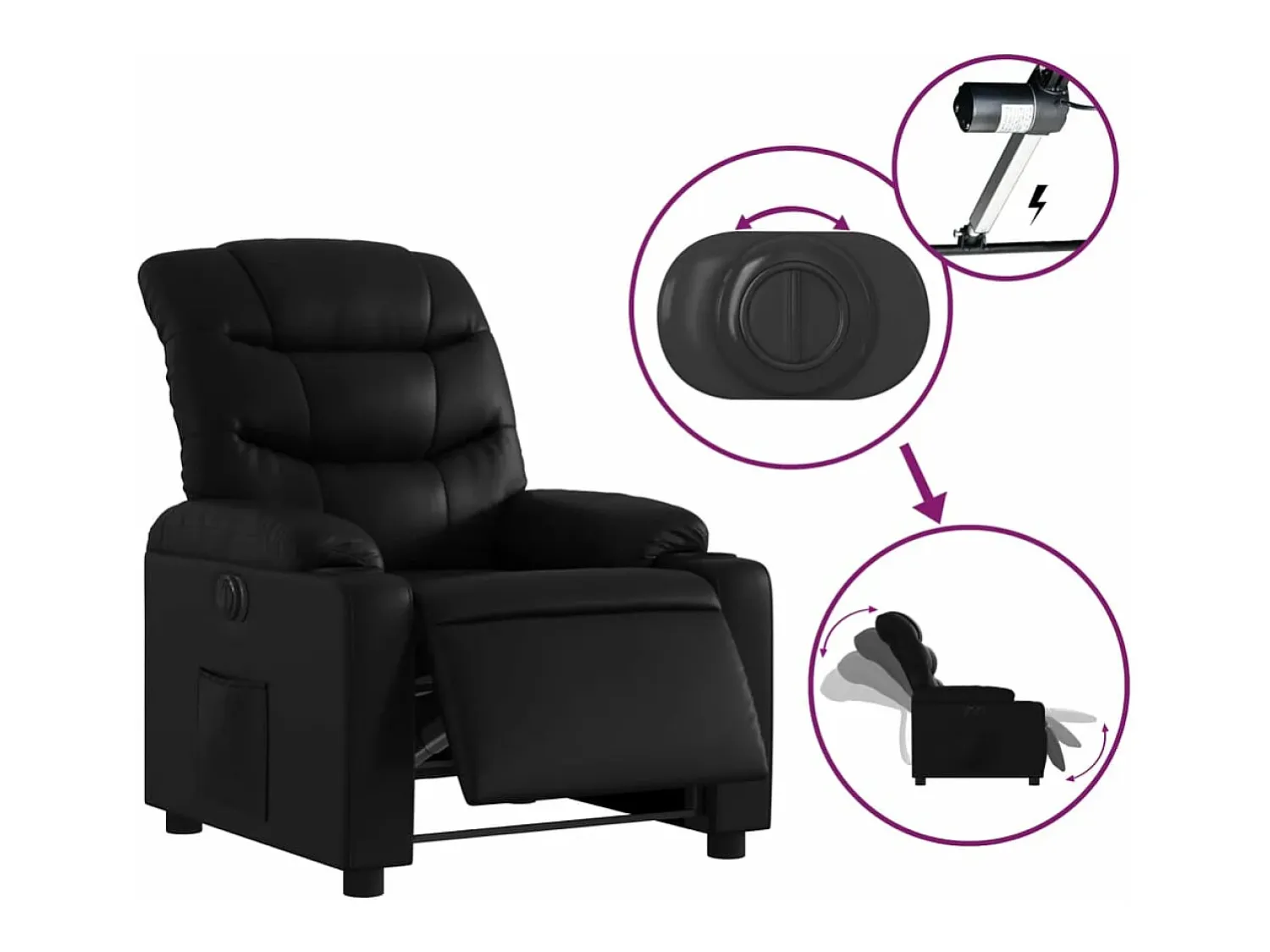 Poltrona| Poltrona reclinável elétrica couro artificial PT421720 Preto