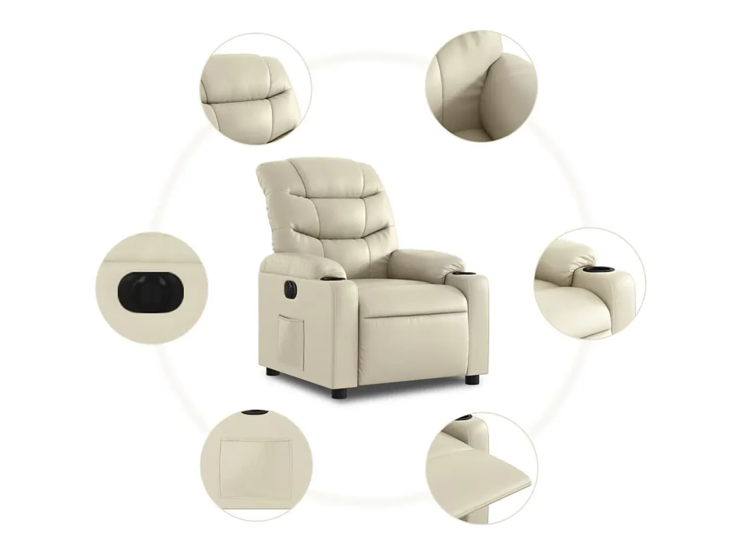 Best vidaxl Poltrona reclinável elétrica couro artificial cor Creme