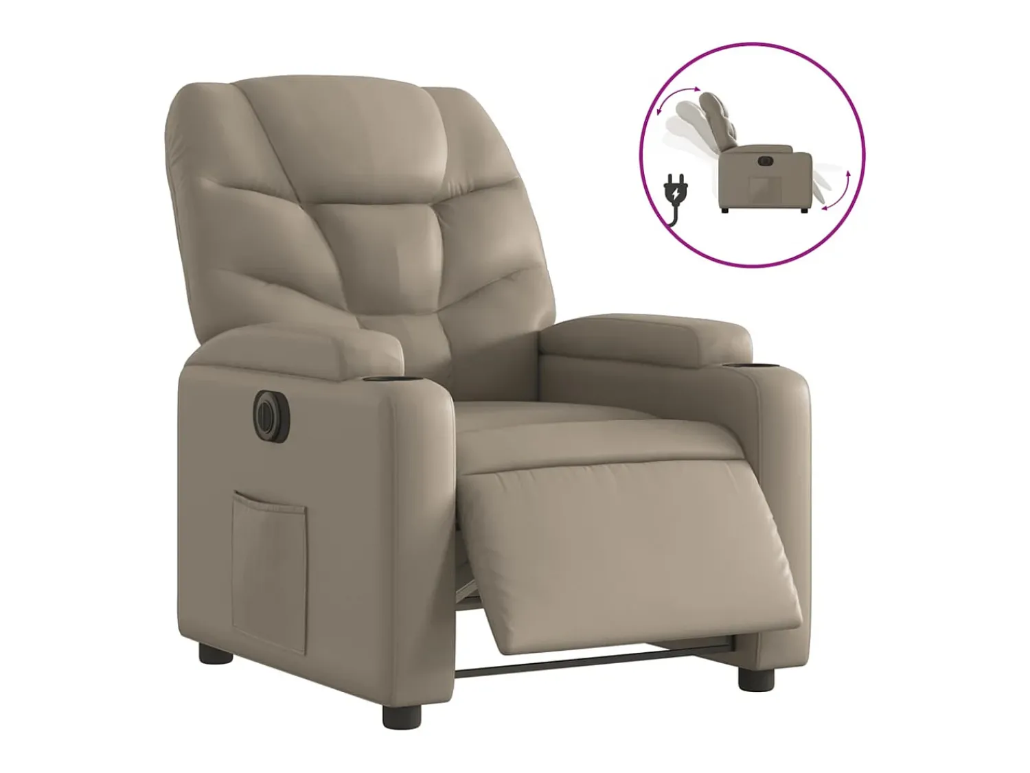 Poltrona* Poltrona reclinável elétrica couro artificial cor cappuccino PT457865 Castanho