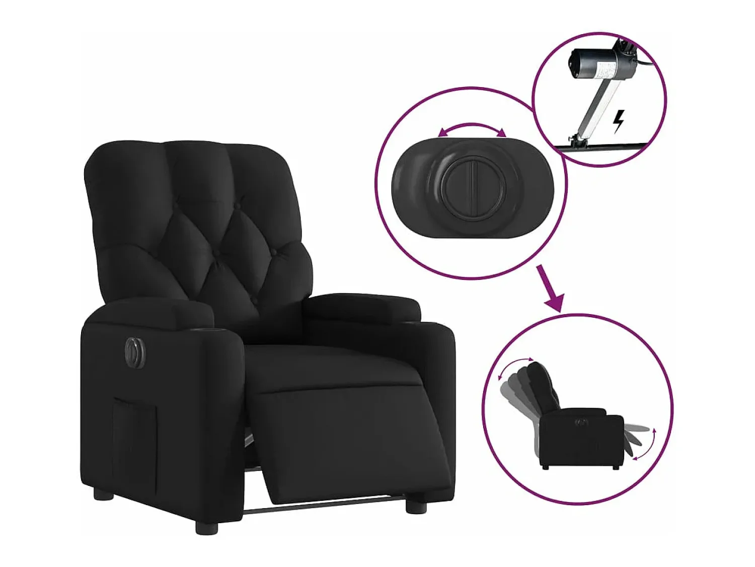 Poltrona* Poltrona reclinável elétrica couro artificial PT536633 Preto