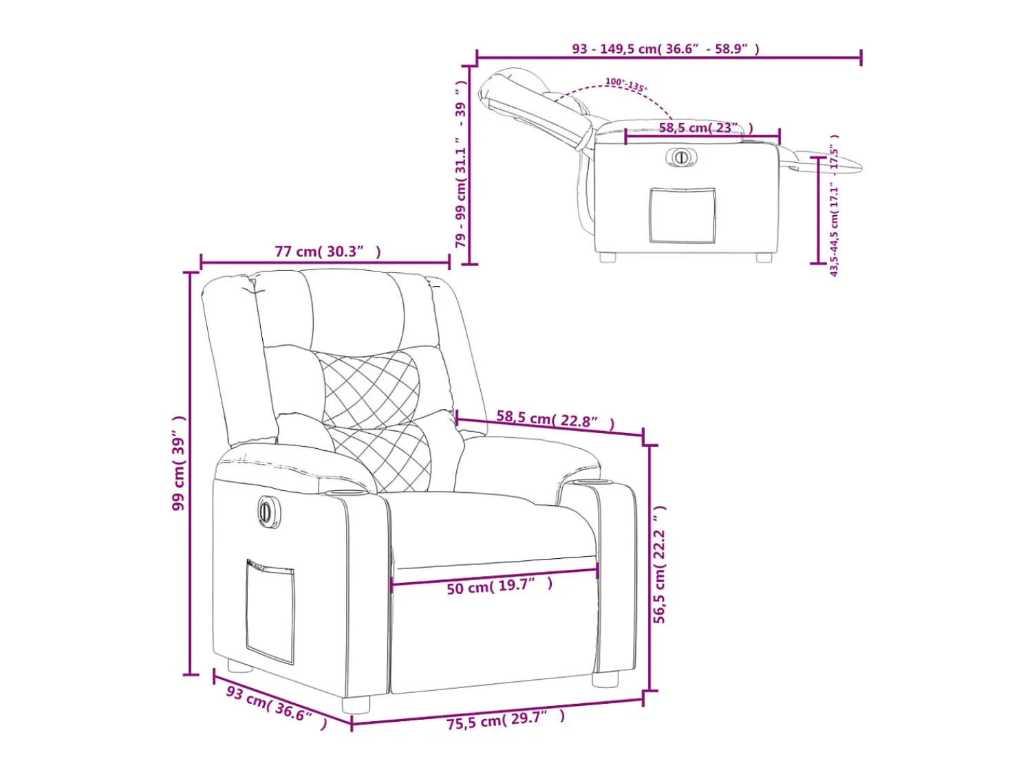 Poltrona*vidaxl Poltrona reclinável elétrica couro artificial cor Creme