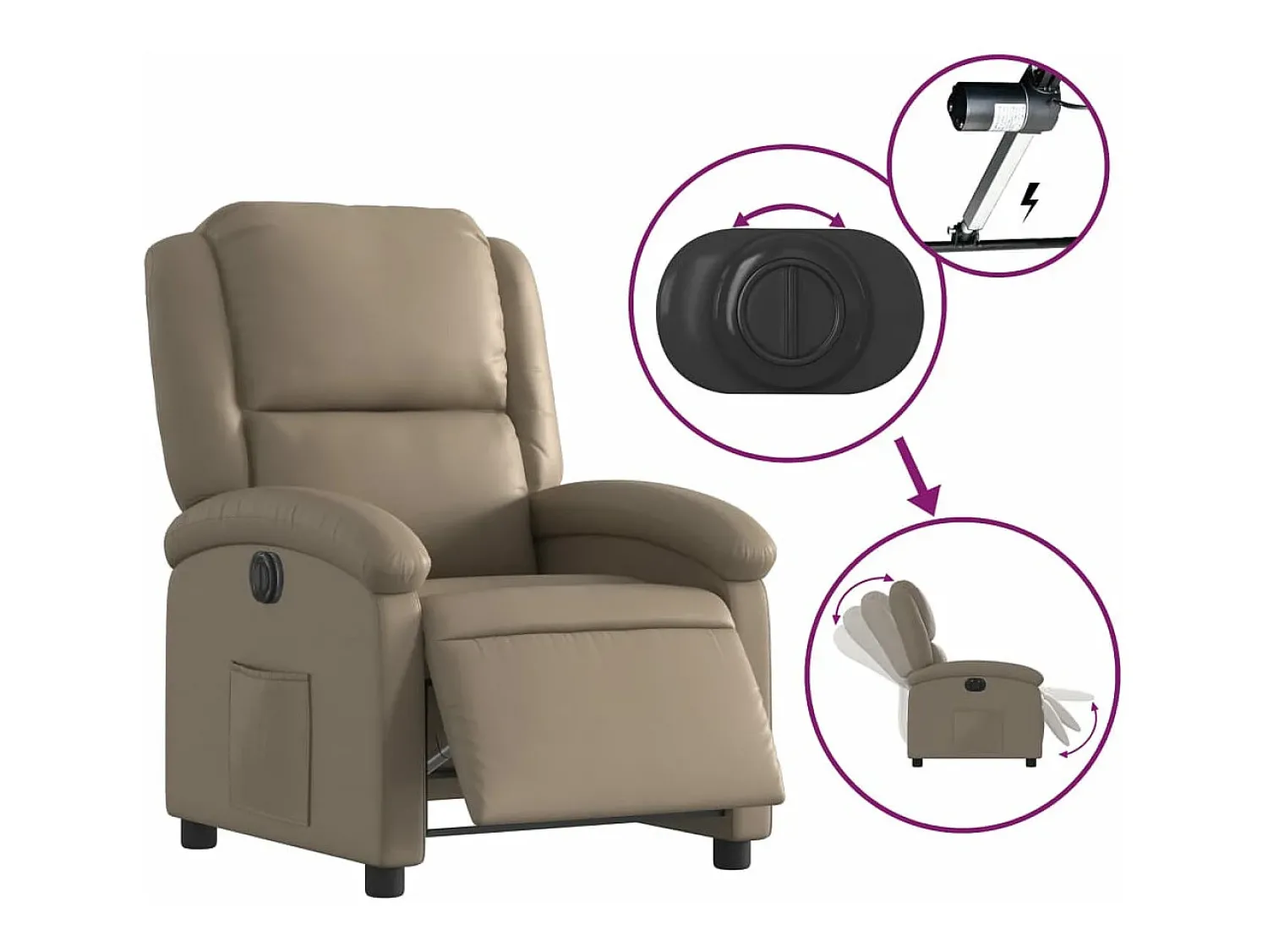 Sale Poltrona reclinável elétrica couro artificial cor cappuccino PT628988 Castanho