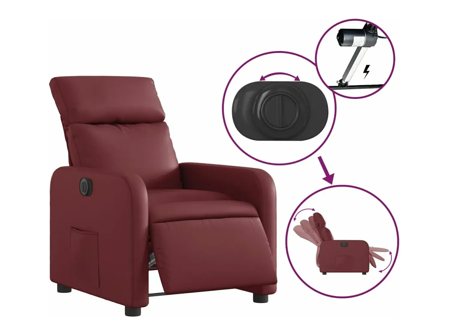 Discount Poltrona reclinável elétrica couro artificial tinto PT402905 Vermelho