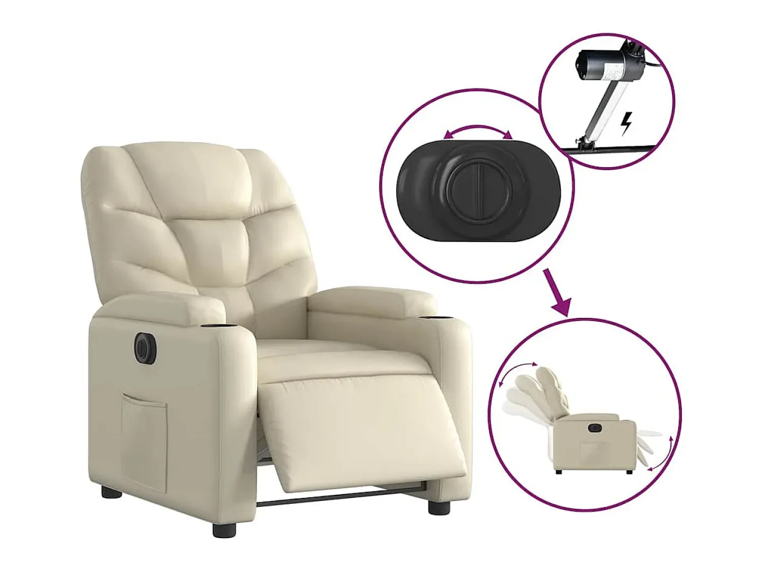 vidaxl Poltrona reclinável elétrica couro artificial cor^ Poltrona