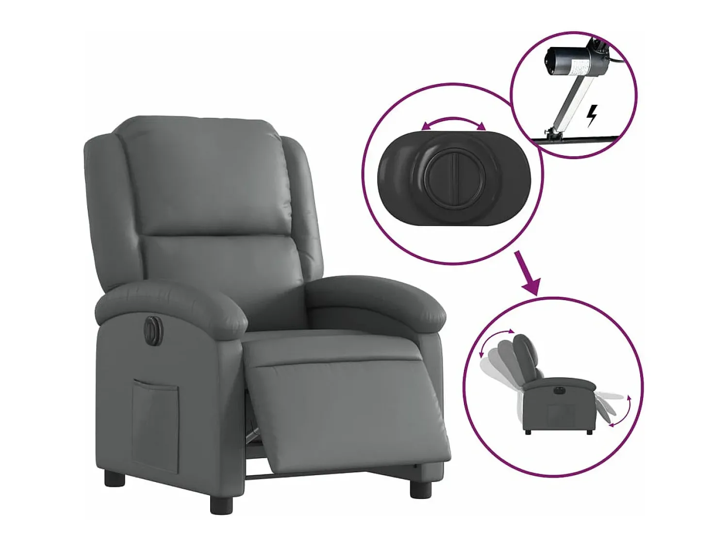 Poltrona|vidaxl Poltrona reclinável elétrica couro artificial Cinzento