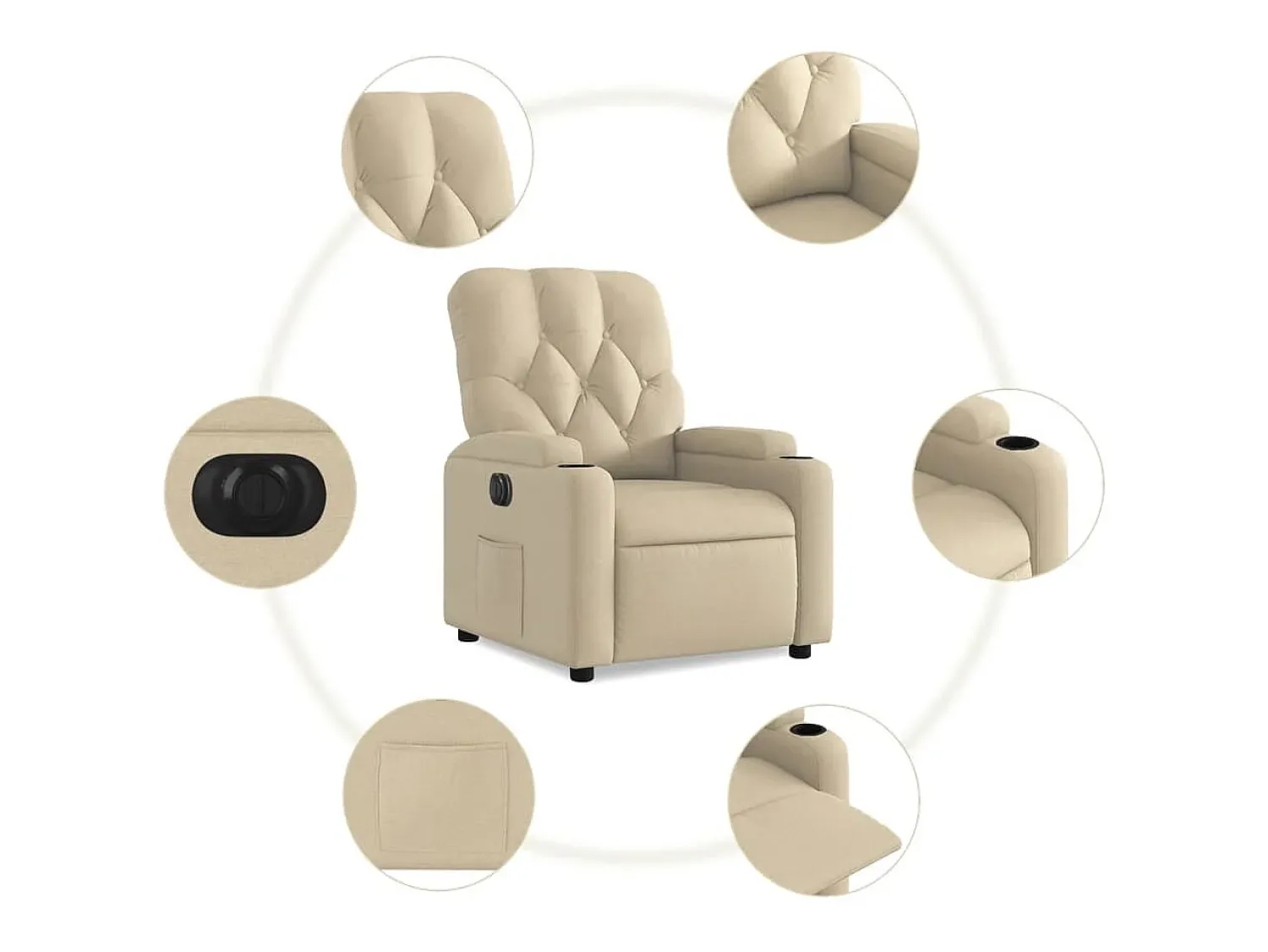 Poltrona|vidaxl Poltrona reclinável elétrica tecido cor Creme