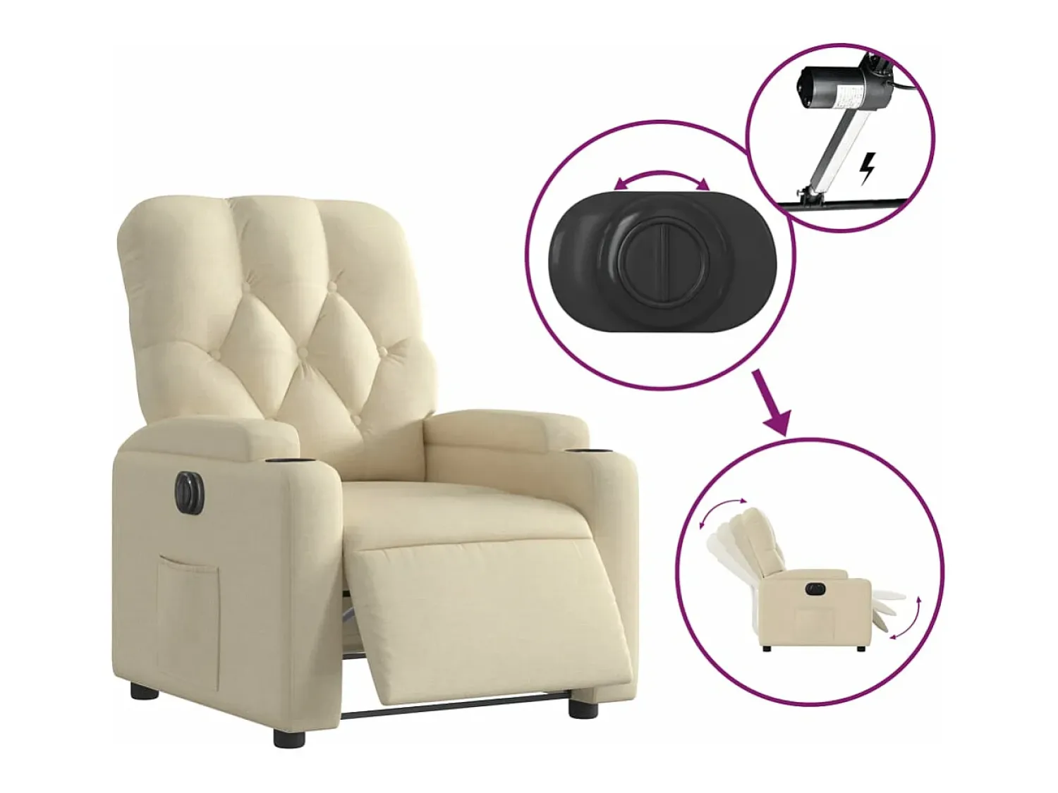 Poltrona|vidaxl Poltrona reclinável elétrica tecido cor Creme