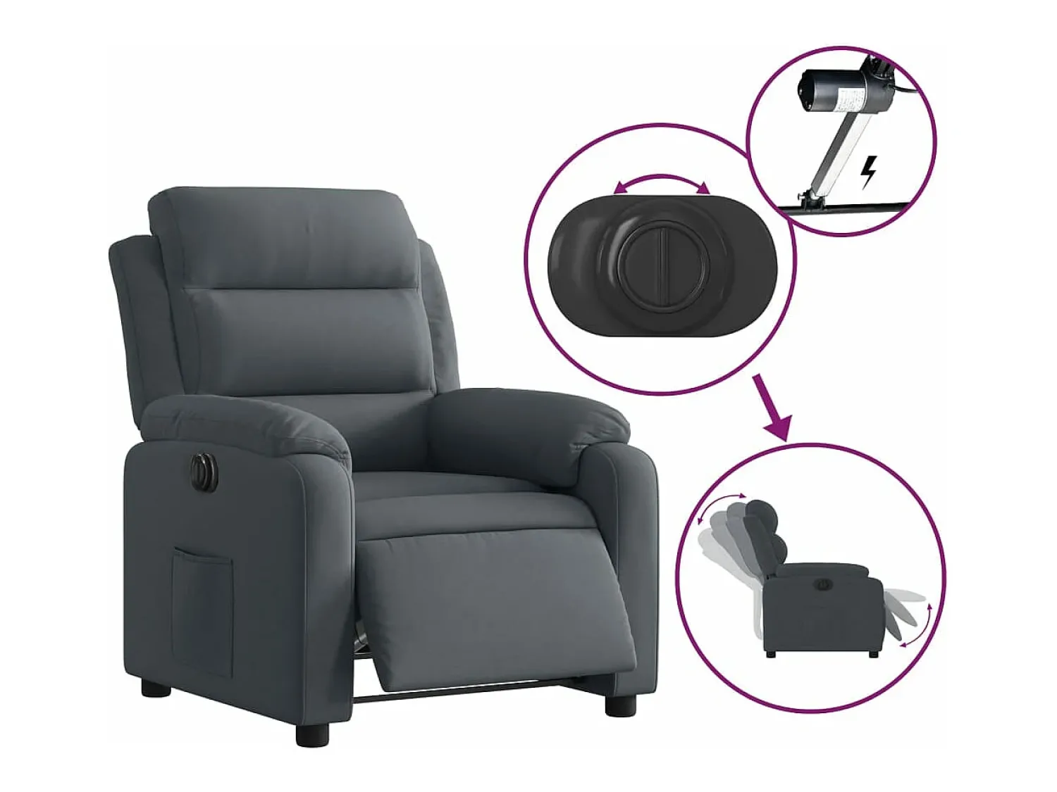 Best Poltrona reclinável elétrica veludo -escuro PT500254 Cinzento