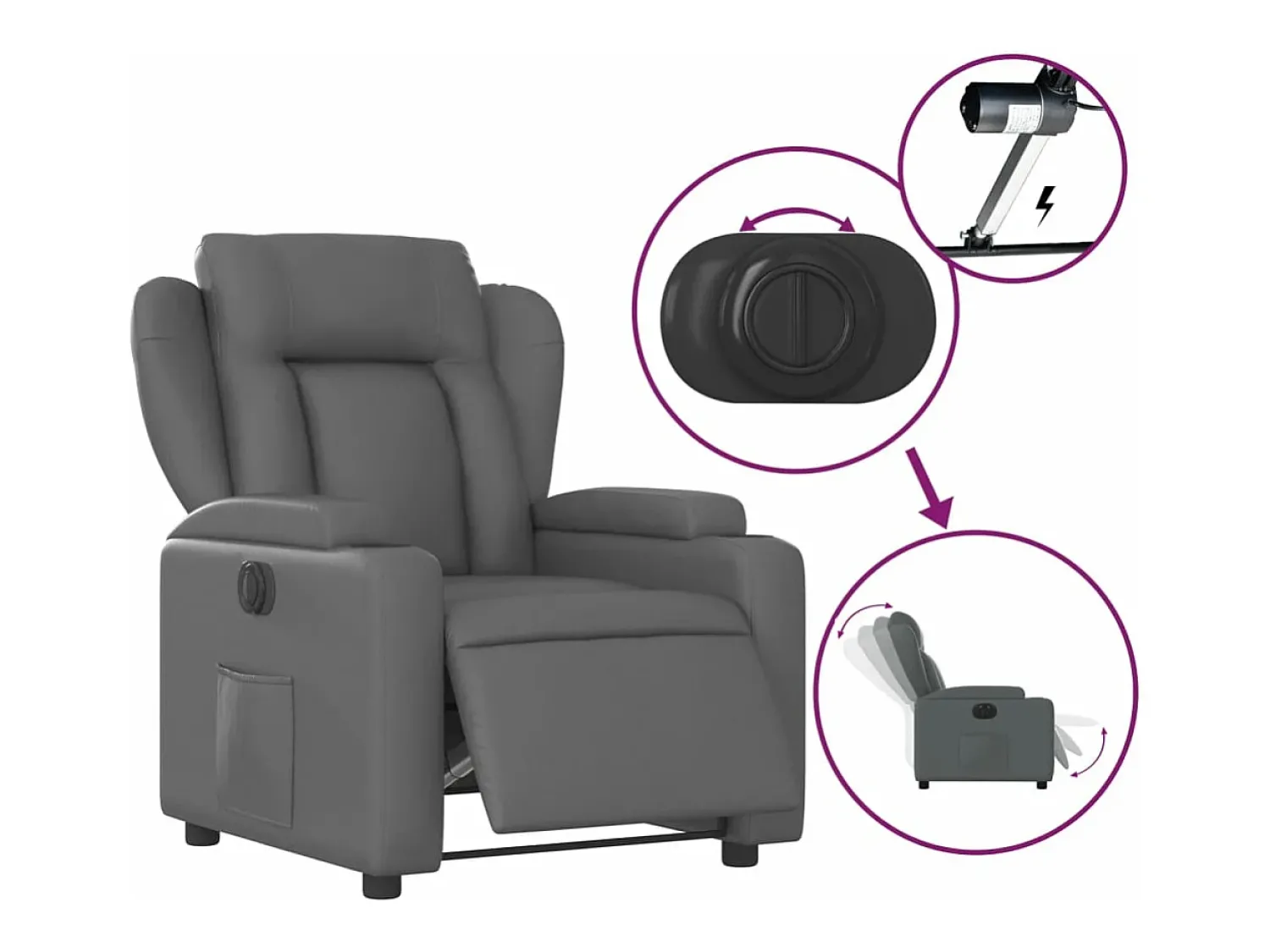 Poltrona| Poltrona reclinável elétrica couro artificial PT484361 Cinzento