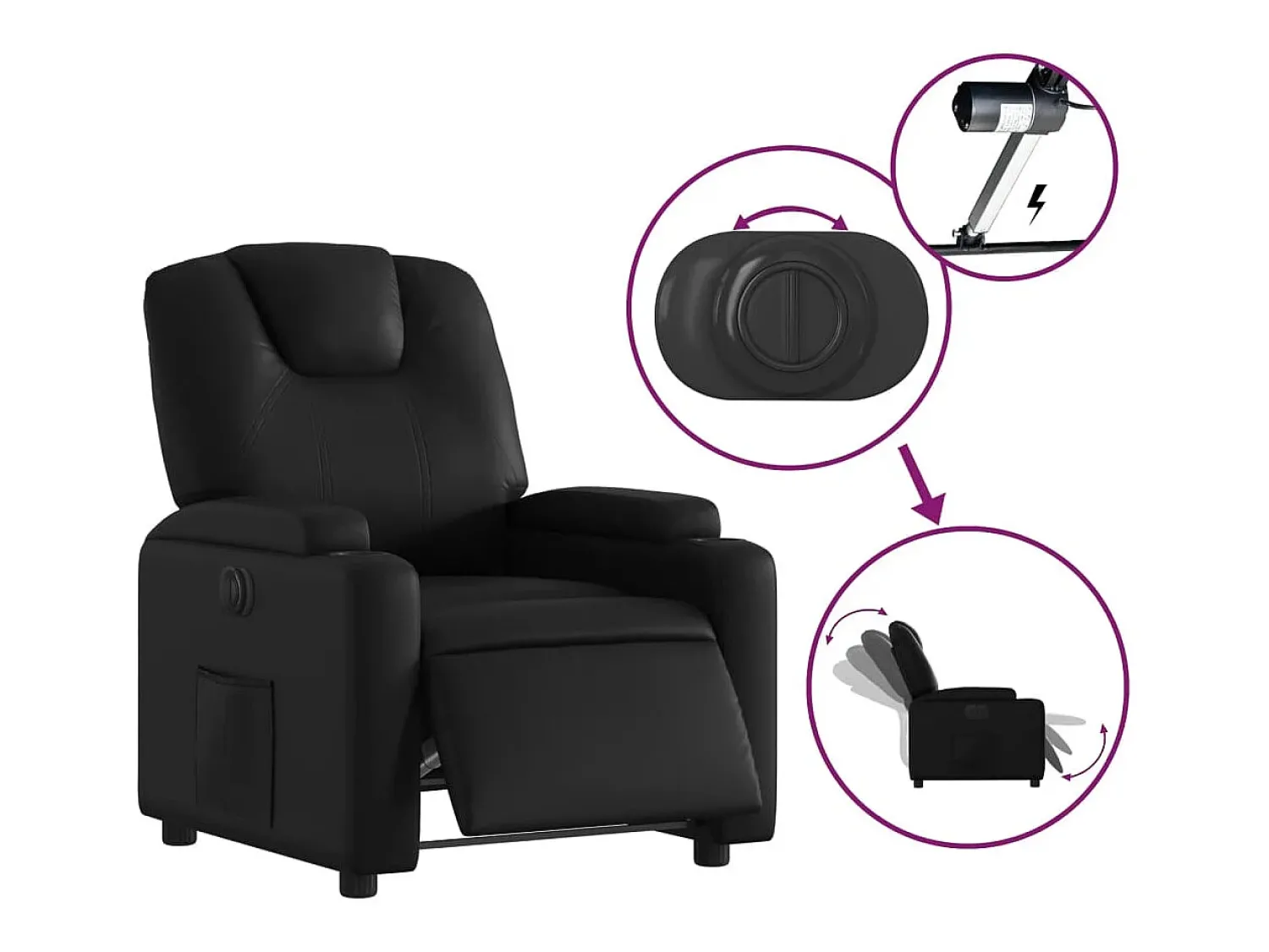 Best Poltrona reclinável elétrica couro artificial PT526811 Preto