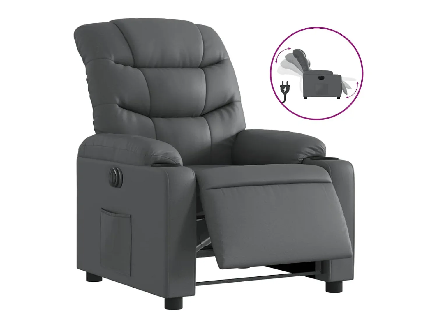 Poltrona* Poltrona reclinável elétrica couro artificial PT561366 Cinzento