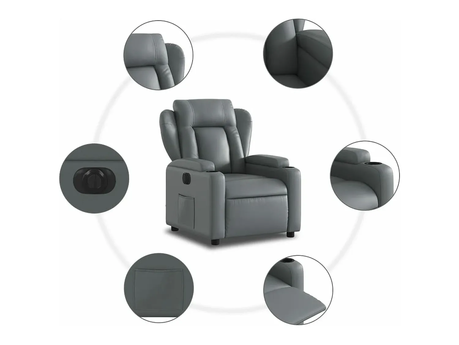 Clearance vidaxl Poltrona reclinável elétrica couro artificial Cinzento