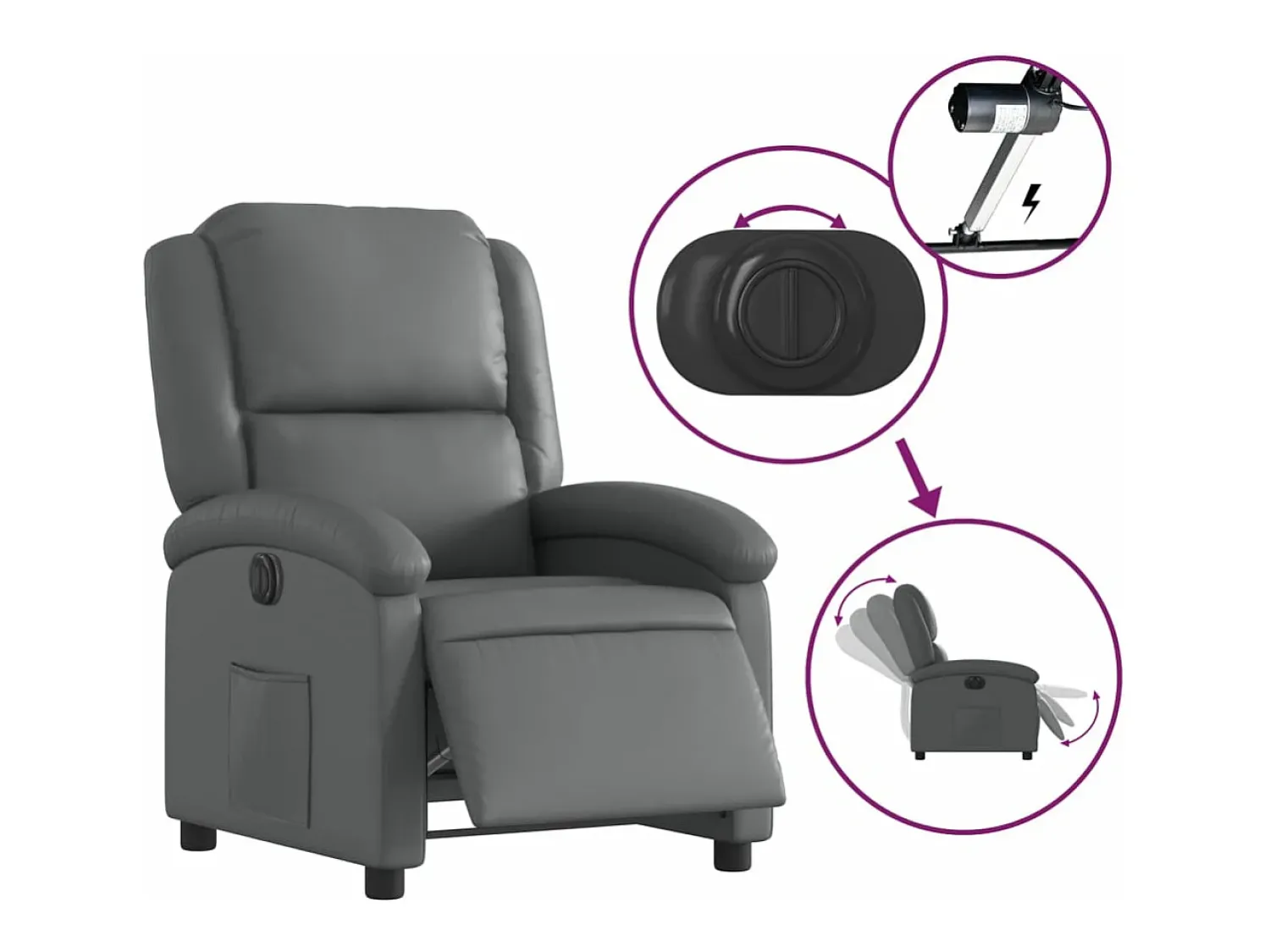 Discount Poltrona reclinável elétrica couro artificial PT766152 Cinzento