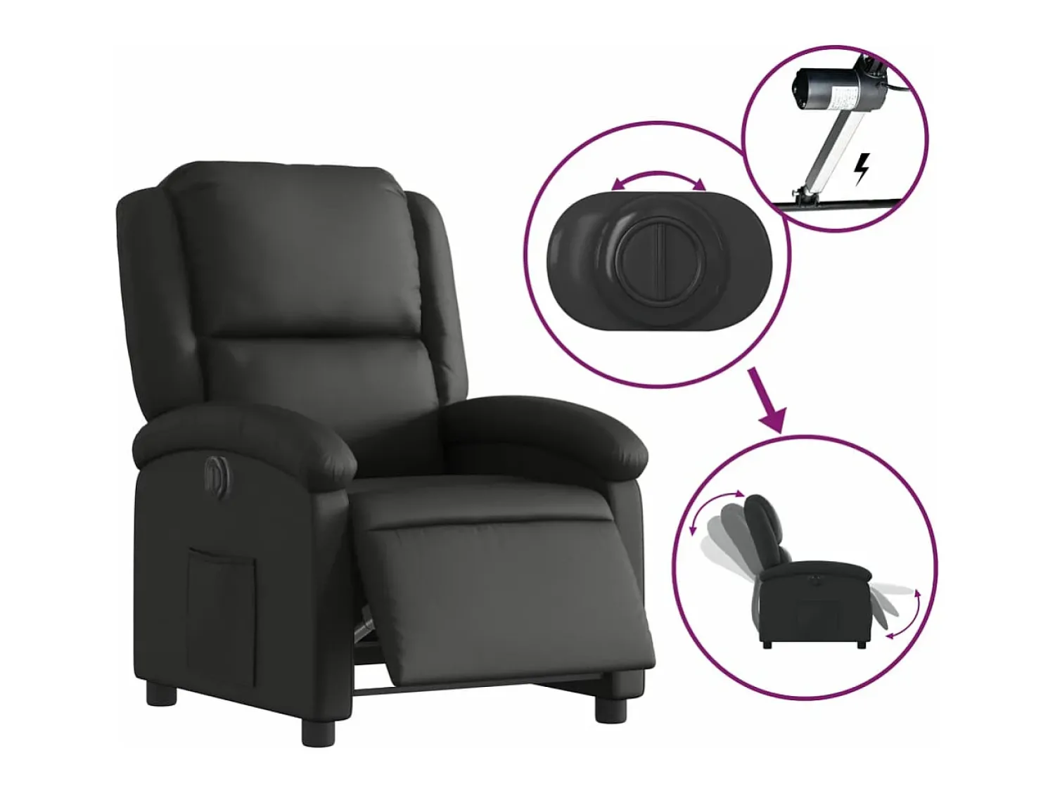 Online vidaxl Poltrona reclinável elétrica couro genuíno Preto