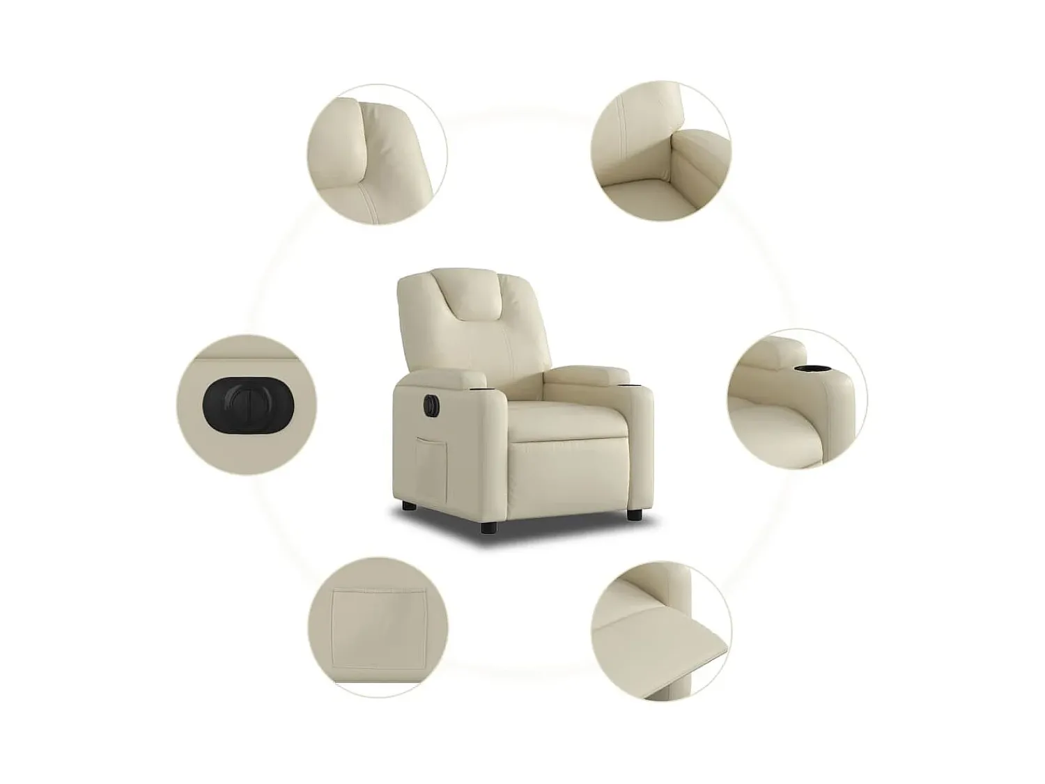 Poltrona|vidaxl Poltrona reclinável elétrica couro artificial cor Creme