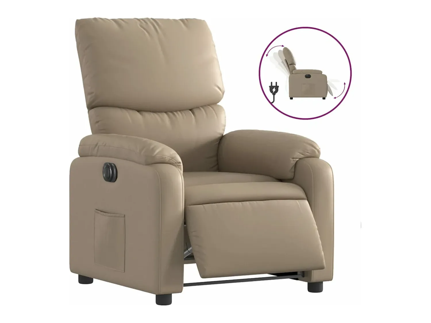Poltrona reclinável elétrica couro artificial cor cappuccino PT958305 Castanho