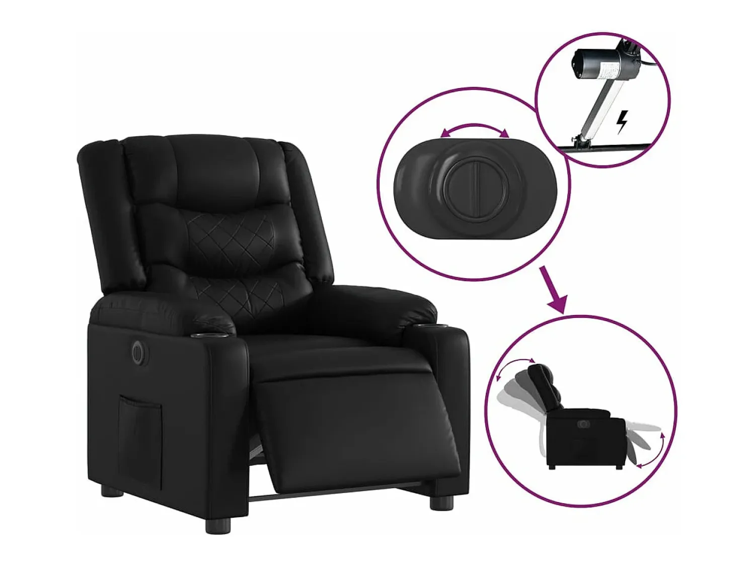Poltrona* Poltrona reclinável elétrica couro artificial PT551068 Preto