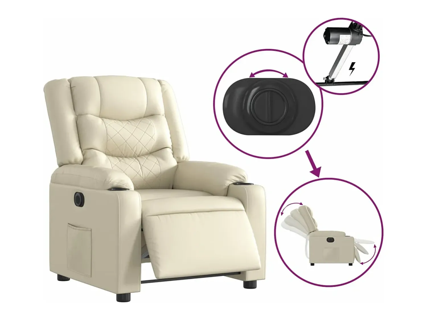 Poltrona reclinável elétrica couro artificial cor PT533939^ Poltrona