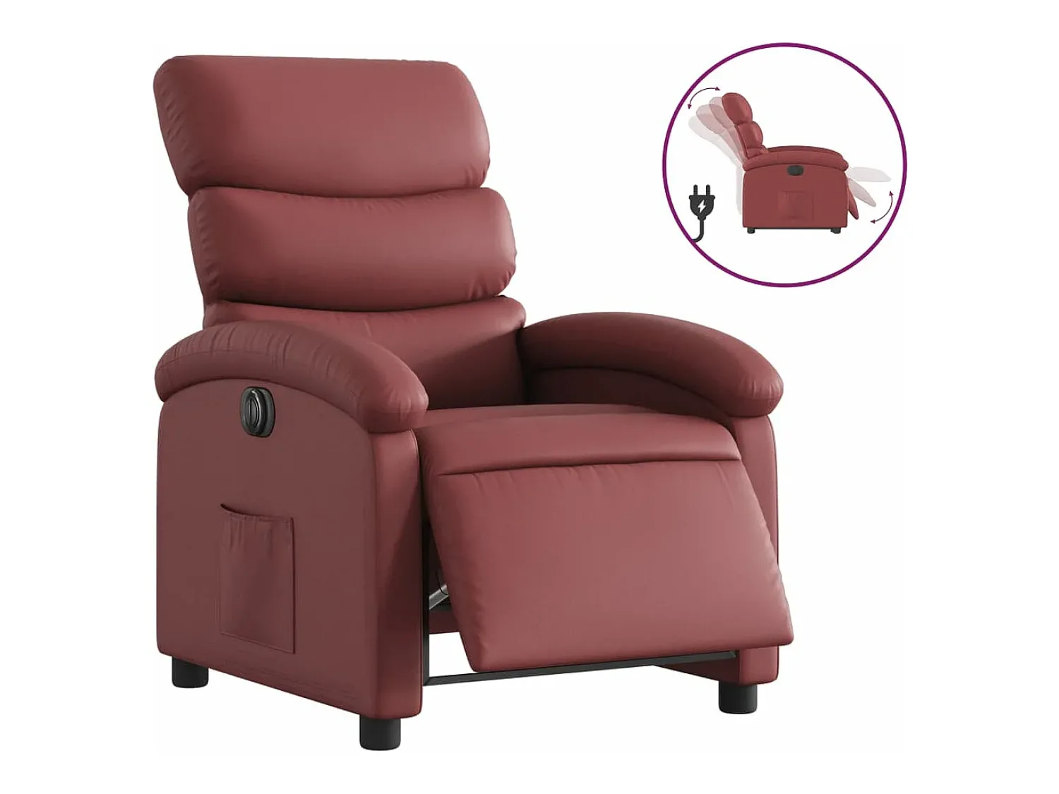 Poltrona*vidaxl Poltrona reclinável elétrica couro artificial vermelho tinto Bordeaux