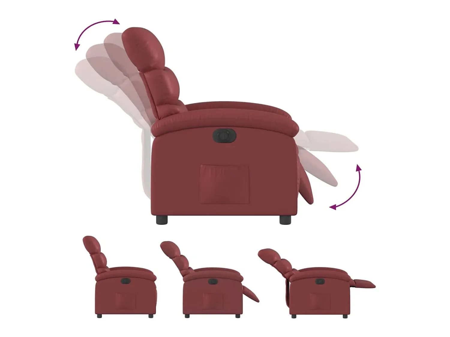 Poltrona*vidaxl Poltrona reclinável elétrica couro artificial vermelho tinto Bordeaux