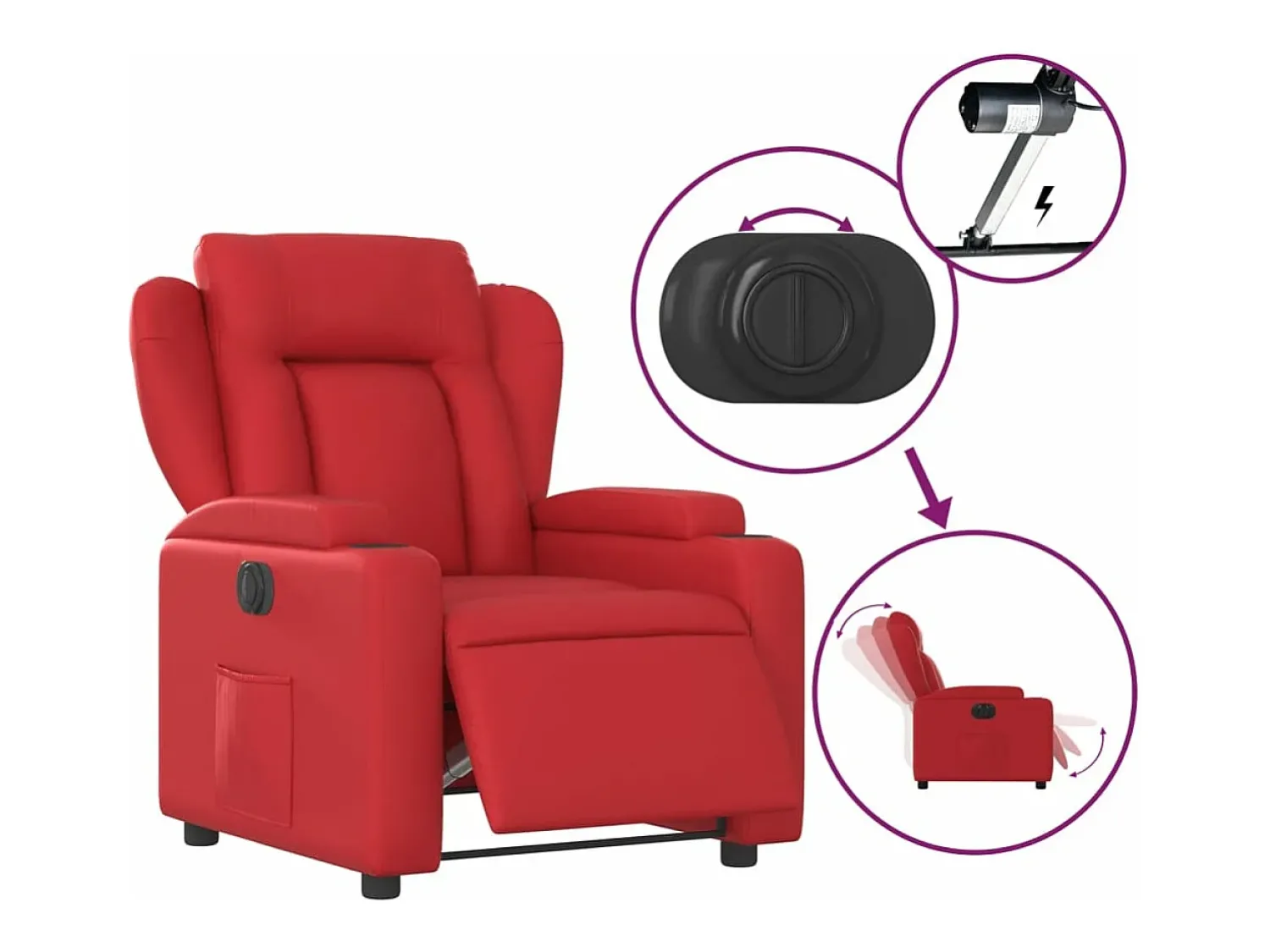 Poltrona* Poltrona reclinável elétrica couro artificial PT207434 Vermelho
