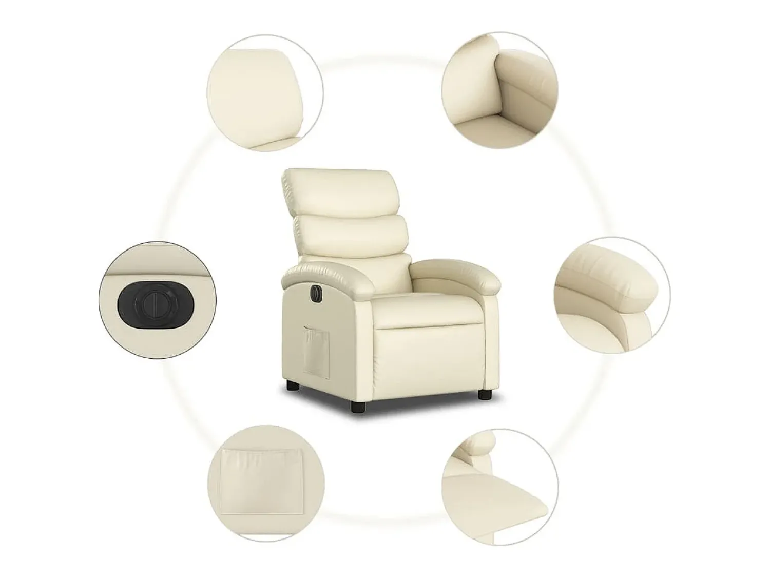 Poltrona*vidaxl Poltrona reclinável elétrica couro artificial cor Creme