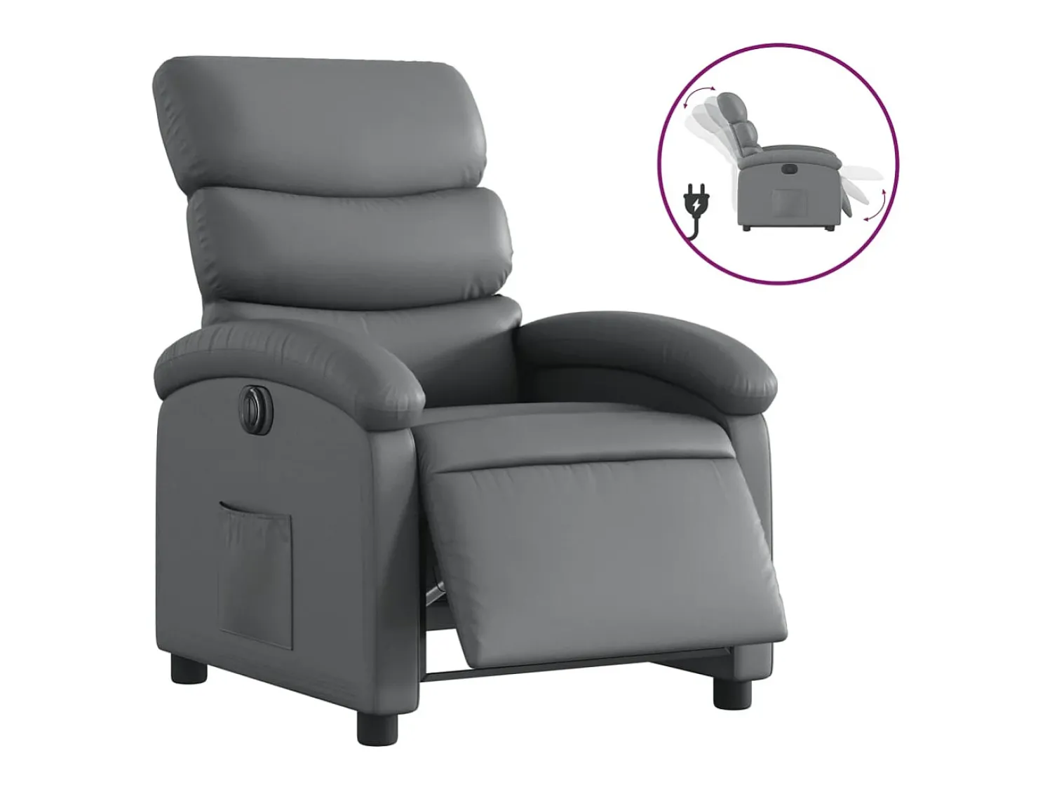 Poltrona* Poltrona reclinável elétrica couro artificial PT915146 Cinzento