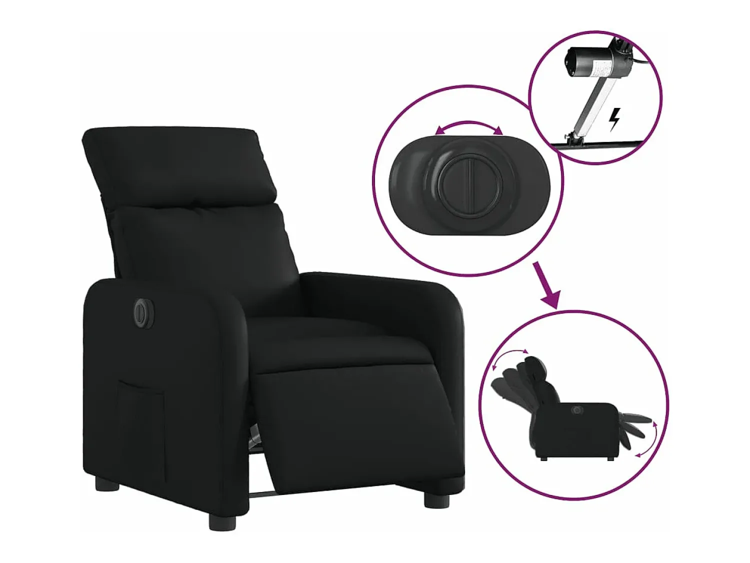 Online Poltrona reclinável elétrica couro artificial PT493632 Preto