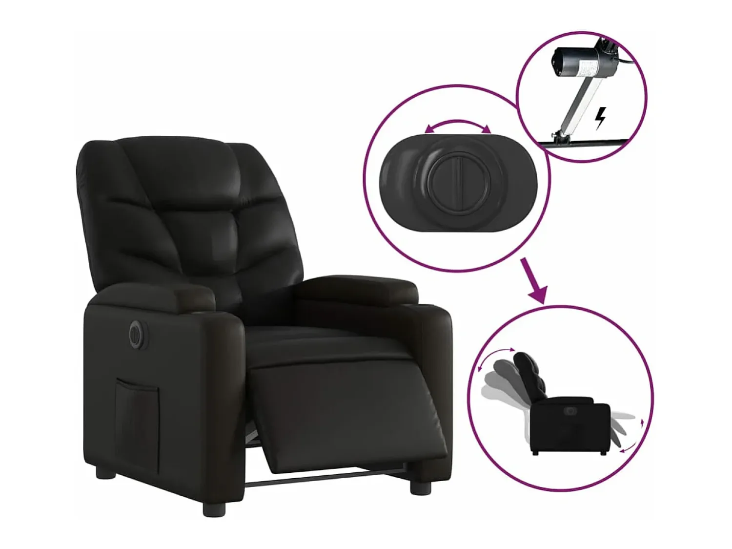 Sale Poltrona reclinável elétrica couro artificial PT412159 Preto