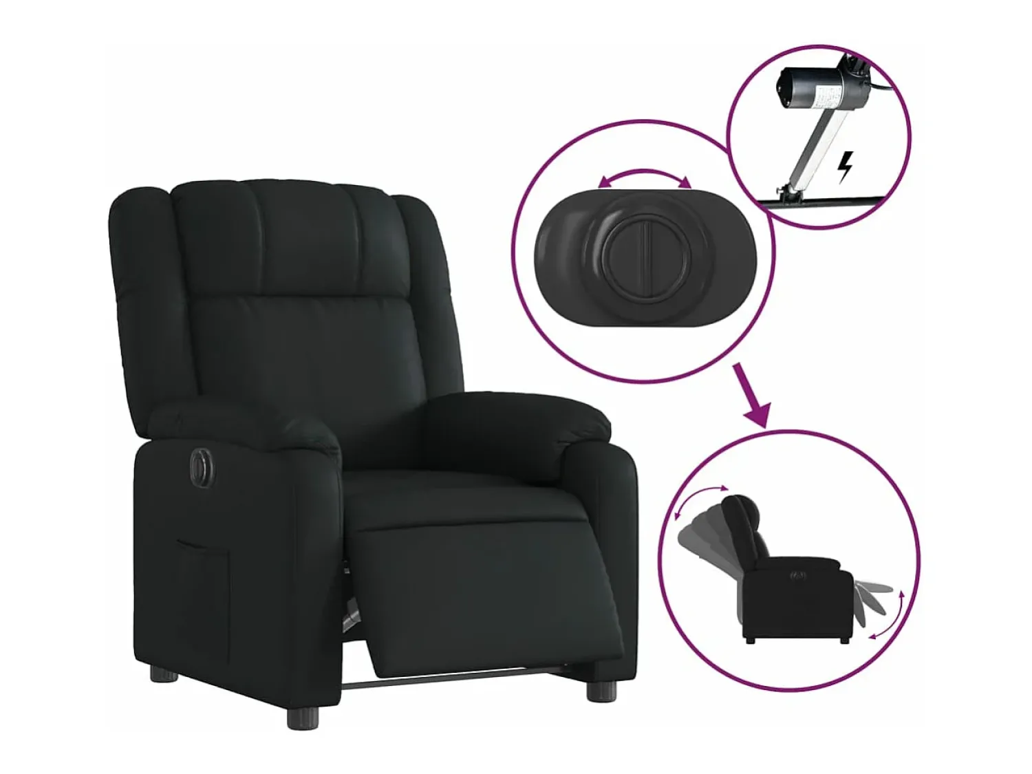 Discount Poltrona reclinável elétrica couro artificial PT243854 Preto