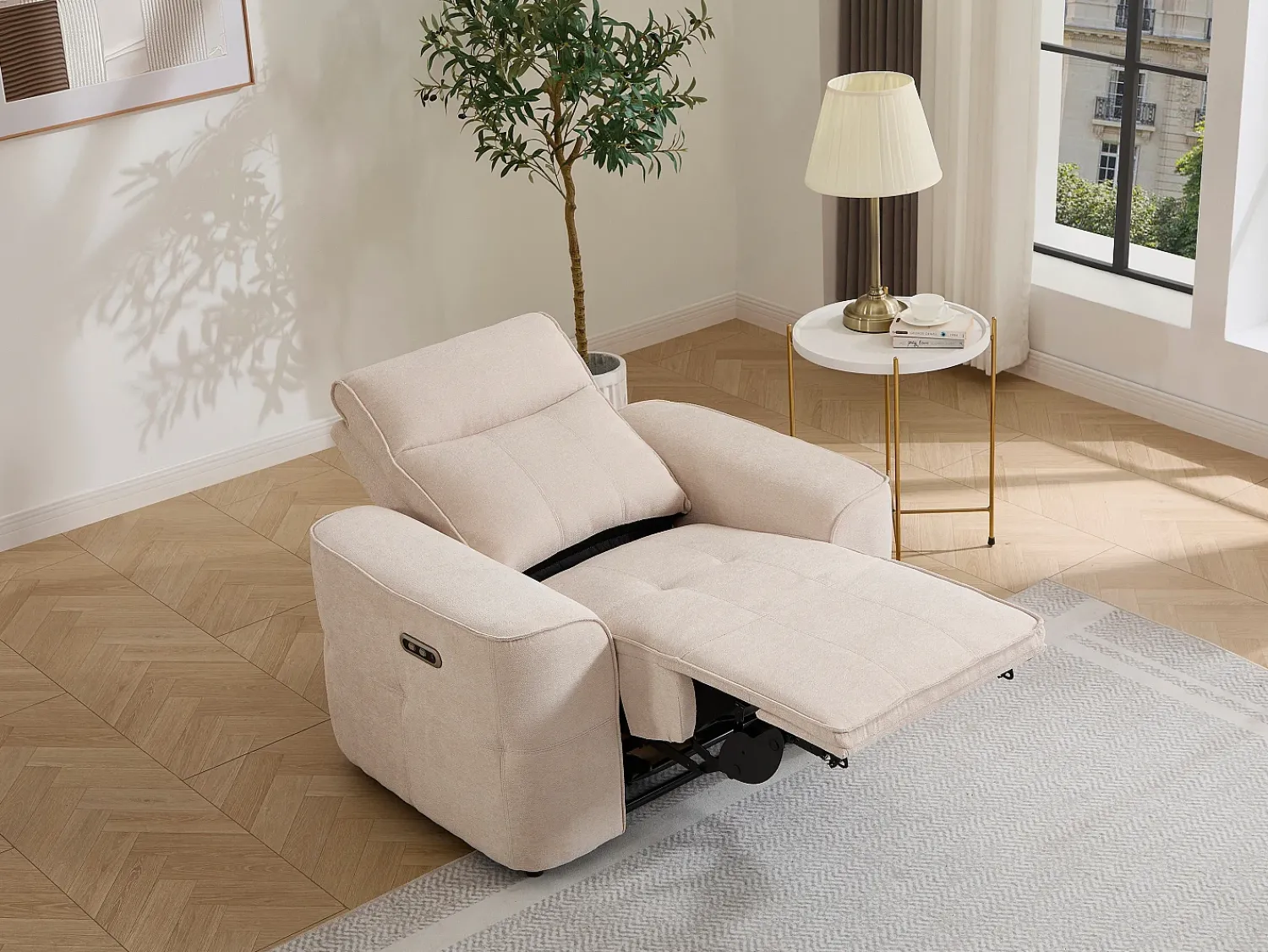 Poltrona|Vente-unique Poltrona reclinável elétrica em tecido chenille SCAMOCO Bege