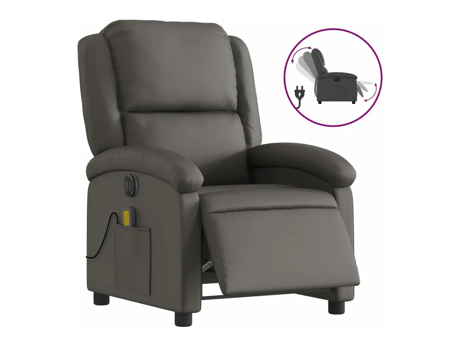 Clearance vidaxl Poltrona reclinável elétrica couro genuíno cinza Cinzento
