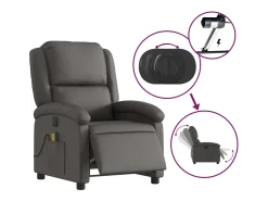 Clearance vidaxl Poltrona reclinável elétrica couro genuíno cinza Cinzento