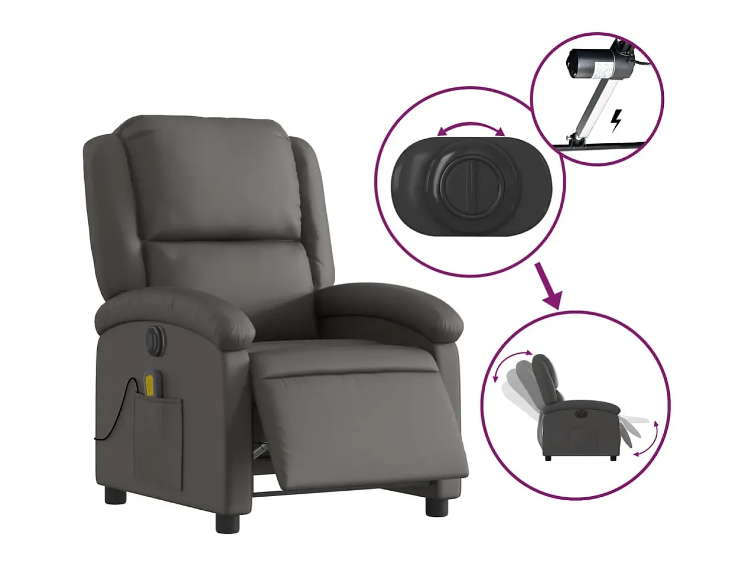 Clearance vidaxl Poltrona reclinável elétrica couro genuíno cinza Cinzento