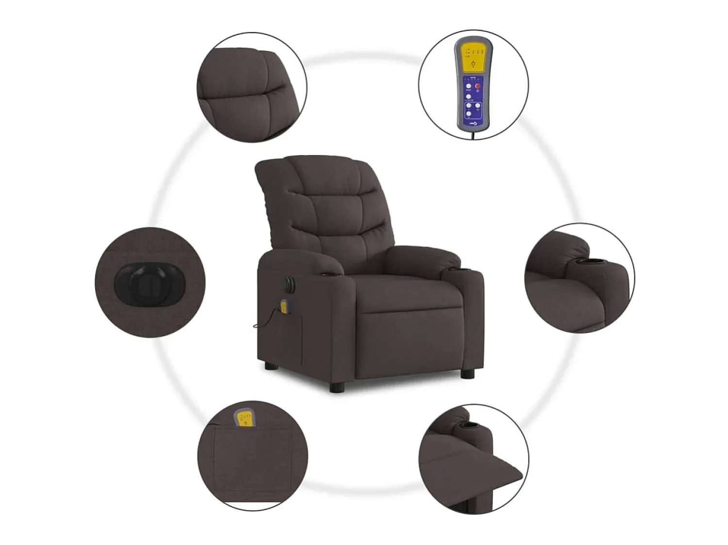 Poltrona| Poltrona reclinável massagens elétrica | Poltrona Confortável tecido -escuro SHL208170 Castanho
