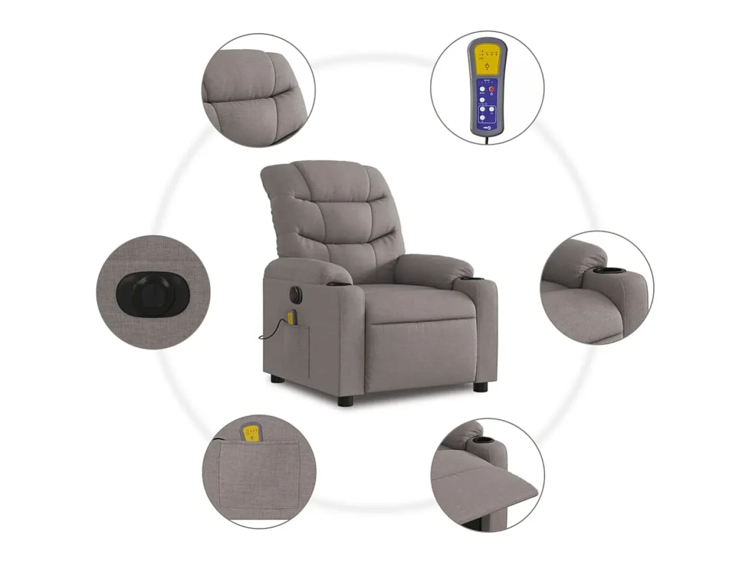 New Poltrona reclinável massagens elétrica | Poltrona Confortável tecido cinza-acastanhado SHL938243 Taupe