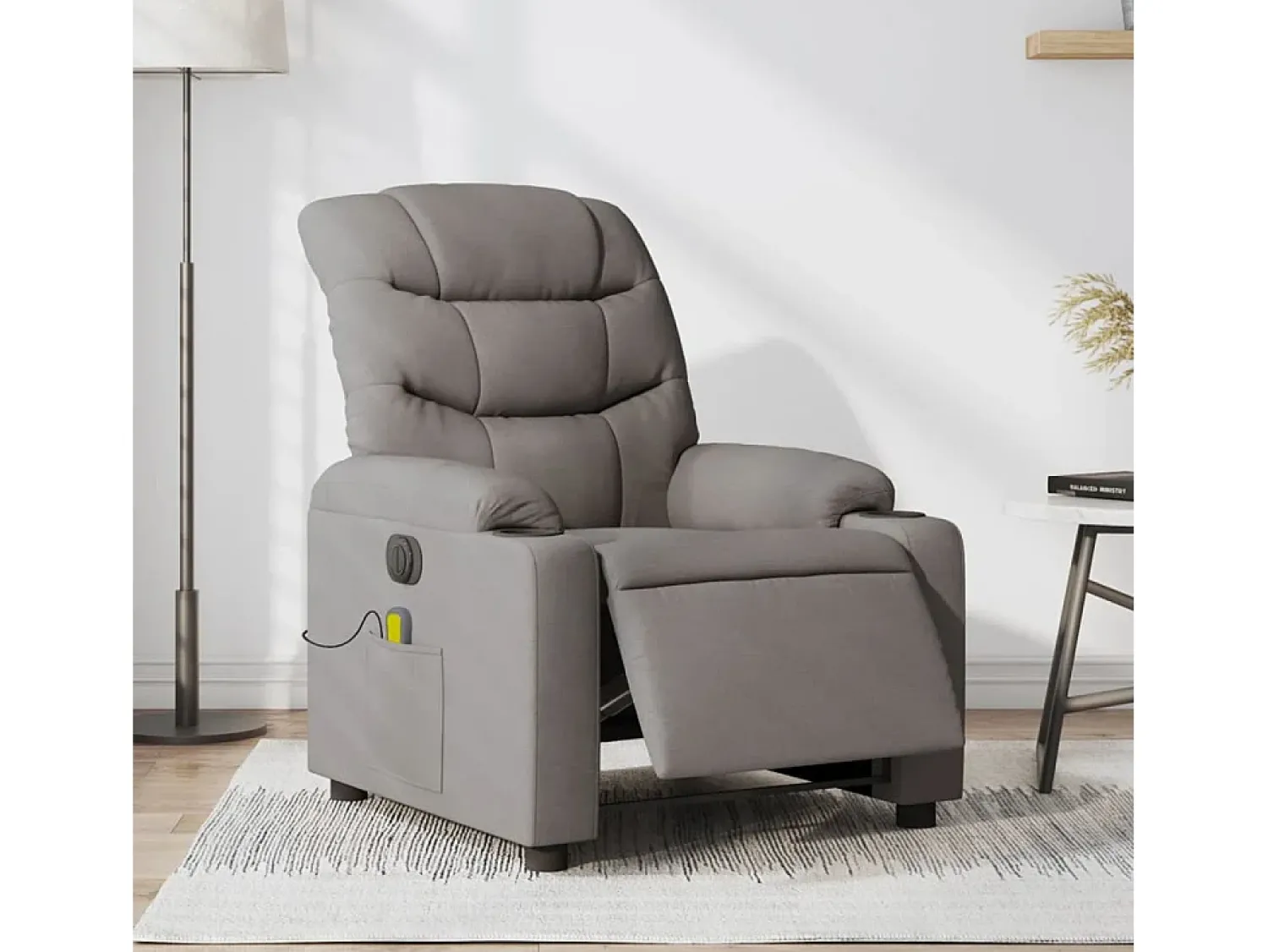 New Poltrona reclinável massagens elétrica | Poltrona Confortável tecido cinza-acastanhado SHL938243 Taupe
